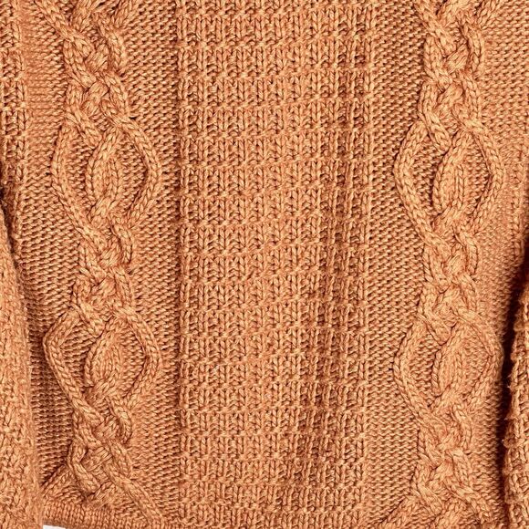 Gianni Bini Rust Cable Knit Cropped Sweater Sz S Drawstring Hem Dropped Sleeves - Picture 4 of 6